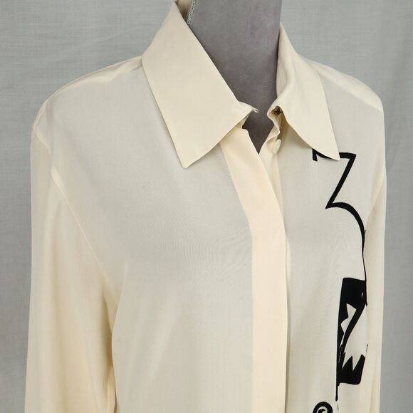 Laurel Escada Top Womens 6 Ivory Silk Blouse Embroidered Shoulder Pads Vintage - Picture 7 of 16